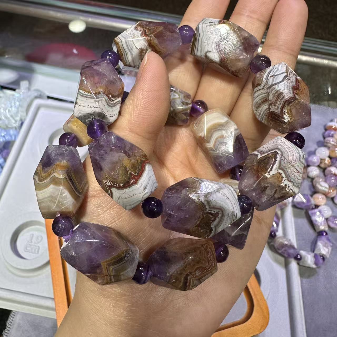 Crystal Bead Mix - Bransoletka z naturalnego agatu AAAA, ametystu