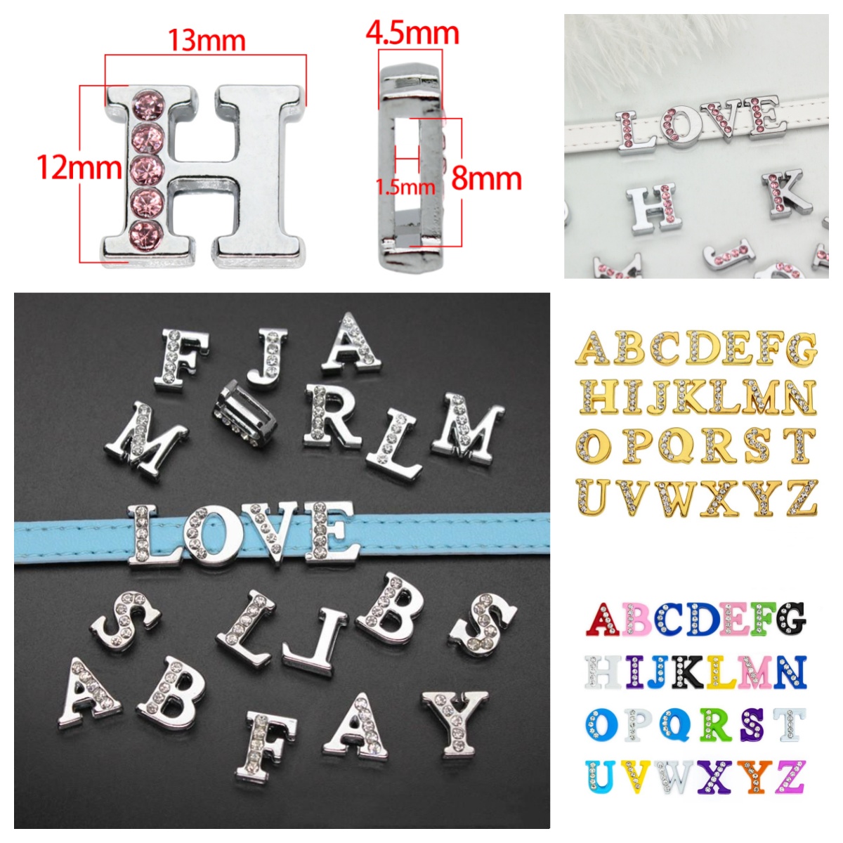 Crystal Bead Mix - 50 sztuk/partia Otwór 8MM Przesuwane Litery